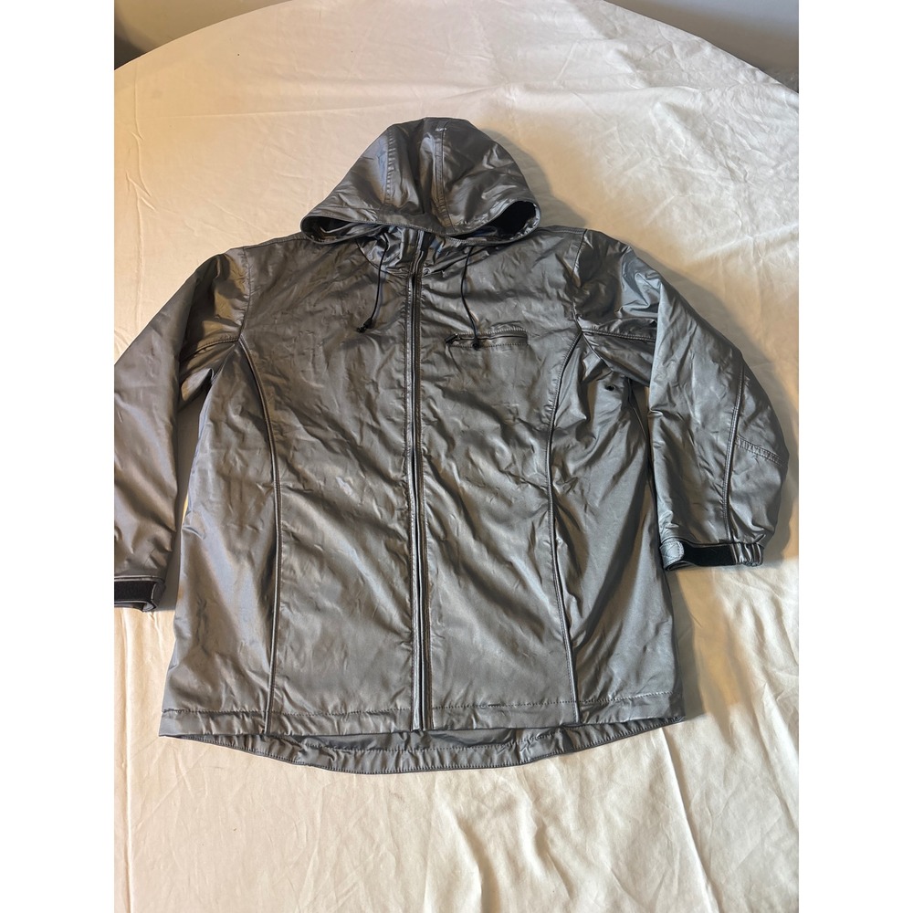 Braefair Windbreaker Jacket Mens Small Silver  Metallic Hooded Fleece‎